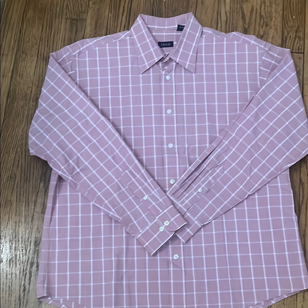 Izod Light Pink Dress Shirt with Windowpane Pattern